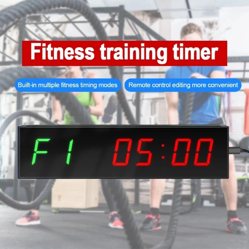 Gym Timer, Interval Clock with Clear LED, Crossfits Timer Countdown/Up Stopwatch, Wall Workout Timer with Remote for Gym - Sun Studio