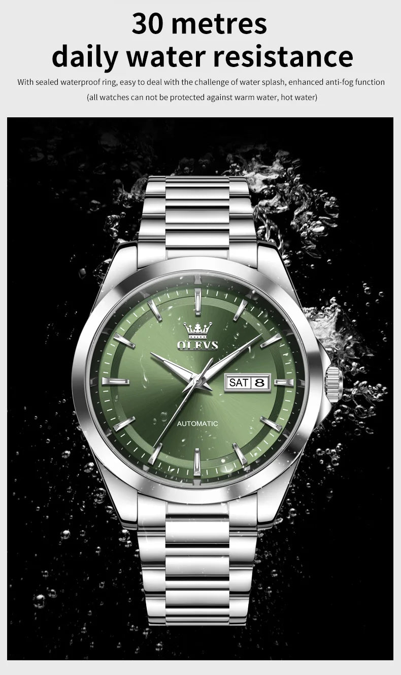 OLEVS 7090 Luxury Men's Watches Original Brand Automatic Mechanical Watches For Man Steel Strap Simple Business Men's Wristwatch - Sun Studio