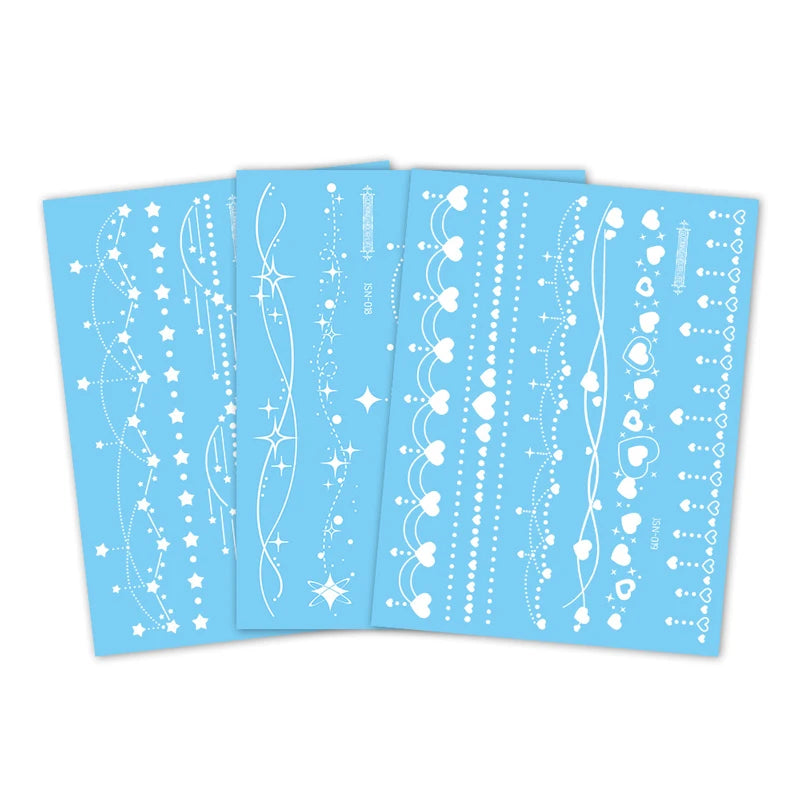 Blue Luminous-Love Heart Leg Tattoo Sticker, Celestial Star Neck Flase Tattoo, Winter Snowflake Polar Star Butterfly Bow Flower - Sun Studio