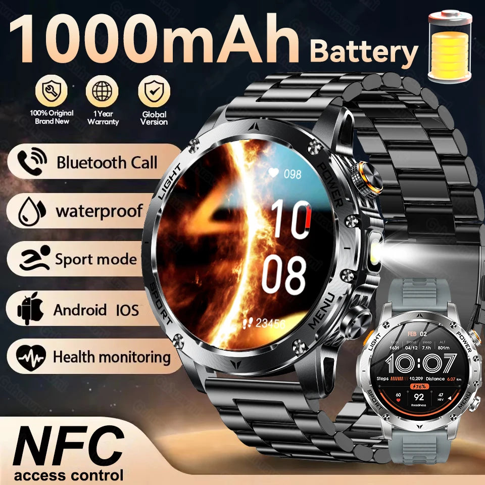 New Men Military Outdoor 1000mAh Battery Smart Watch GPS NFC Watches 3ATM Waterproof Swim 1.7-inch HD Bluetooth Call Smartwatch - Sun Studio