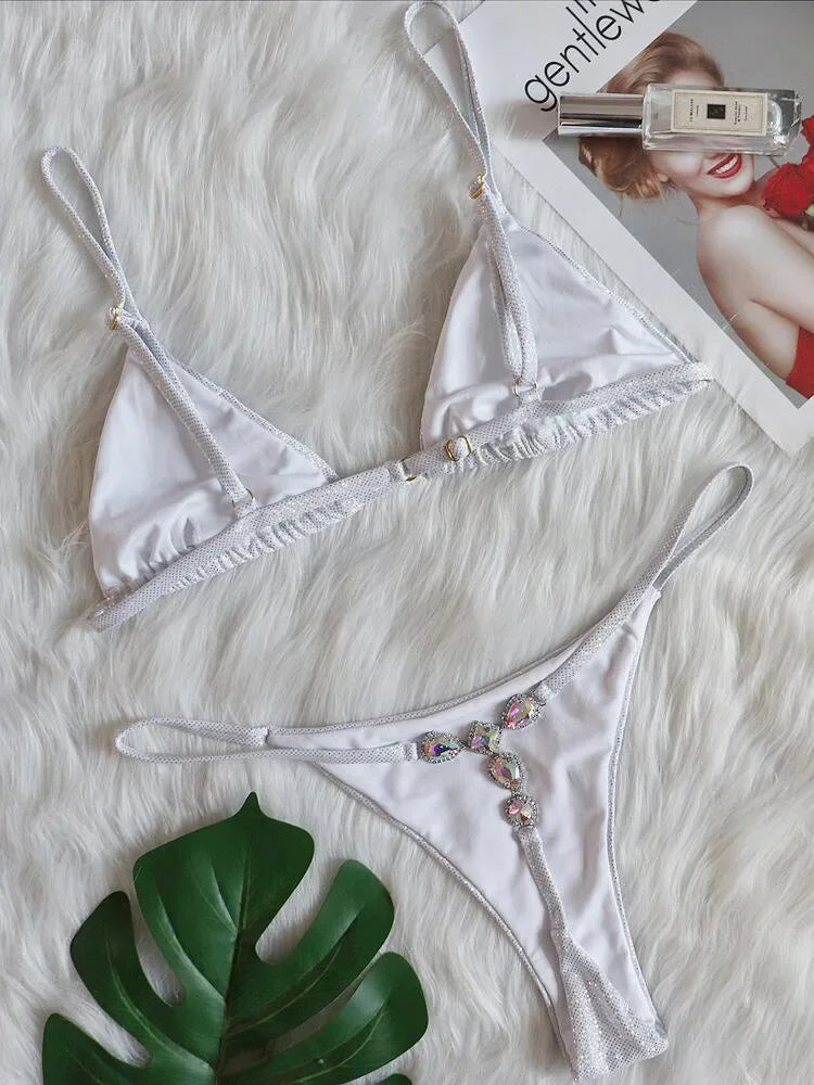 2026 Shiny Crystal Diamond Bikini Women Swimsuit Female Triangle Swimwear Two Pieces Bikini Set Micro String Bather Bathing Suit - Sun Studio