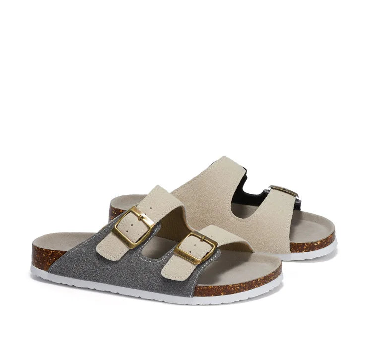 Summer Faux Suede Leather Cork Slippers Flip-flops Women Men Unisex Retro Wear Muller Slippers Fashion Casual Beach Sandals - Sun Studio