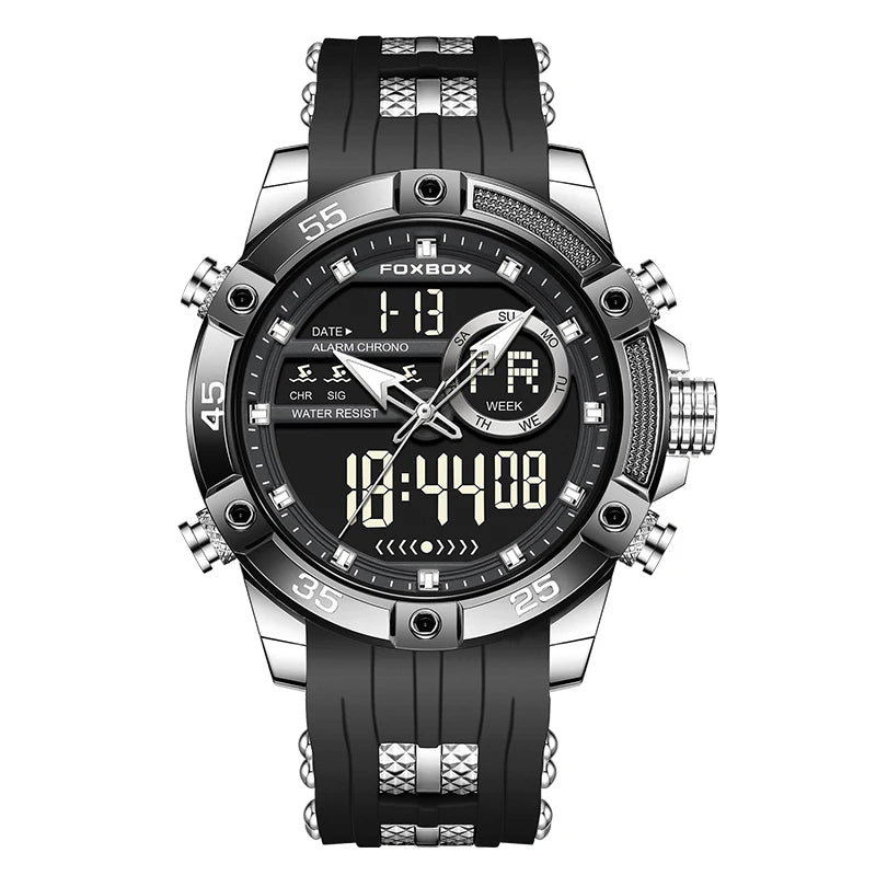 FOXBOX LED Dual Display Quartz Watch Soft Silicone Waterproof Luminous Digital Date Mens Watches Fashion Chronograph Man Watch - Sun Studio