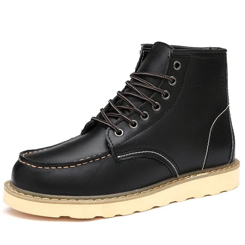Winter Leather Men Boots Warm Mens Snow Boots with Fur Waterproof Handmade Male Ankle Boots No-slip High Top Male Work Shoes - Sun Studio