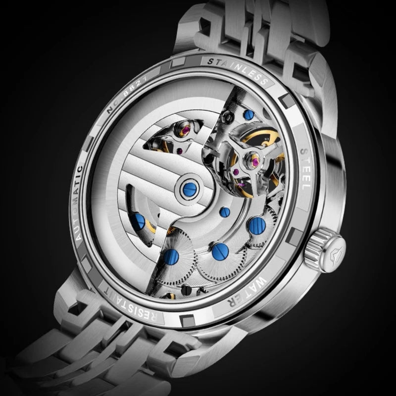 AILANG Brand New Luxury Double Tourbillon Watch for Men Stainless Steel Strap Waterproof Fashion Mechanical Watches Mens - Sun Studio