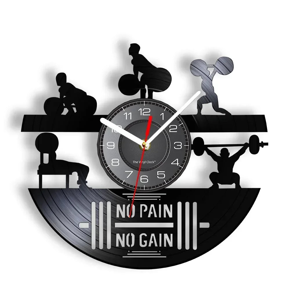 Fitness Equipment Thema Vinyl Schallplatte Fitness Wanduhr Heimdekoration LED Hintergrundbeleuchtung Moderne Fitness Uhr