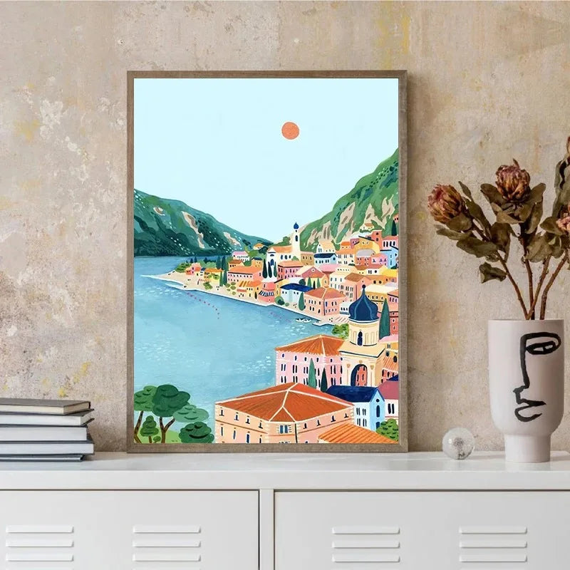 Holland Tulips Poster Santorini Positano Italy Amsterdam Travel City Poster Wall Art Canvas Painting Prints Europe Home Decor - Sun Studio