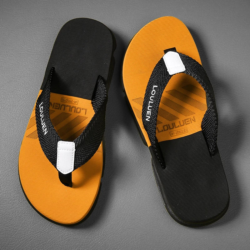 [Color blocked flip flops] Comfortable color blocked flip flops - Men's non slip casual rubber bottom EVA flip flops, suitable f - Sun Studio