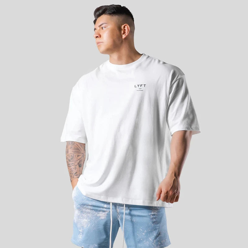 Gym Fitness Shirt Men Running Sport Loose T-shirt Short Sleeve Cotton Tee Tops Summer Male Bodybuilding Training Workout Apparel - Sun Studio