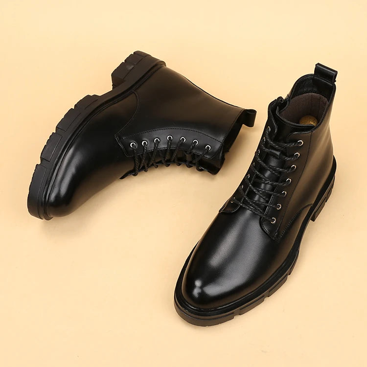 men's casual autumn winter boots lace-up original leather shoes tooling work boot outdoors cowboy platform ankle botas masculina - Sun Studio