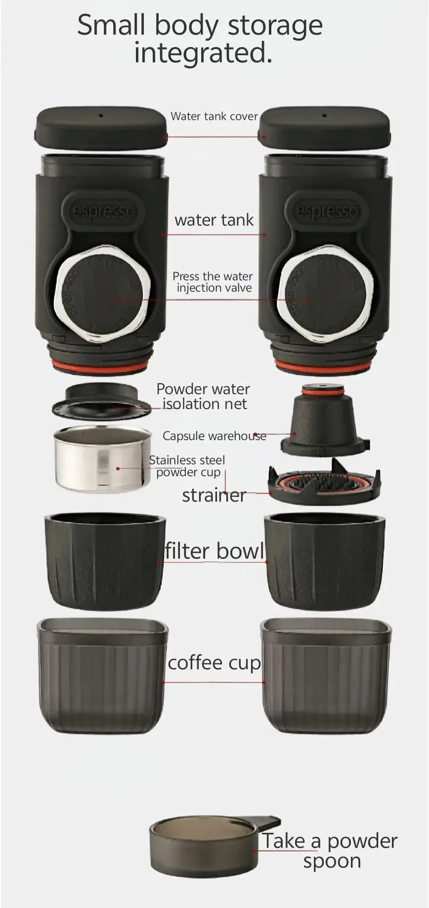 Portable hand pressed coffee machine, Italian capsule coffee powder, household travel, outdoor small espresso machine - Sun Studio