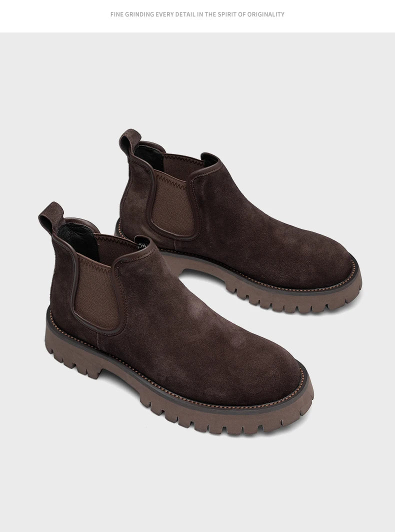 Chelsea boots, short boots, men's boots, breathable men's shoes, versatile and trendy high top leather boots 231146 - Sun Studio