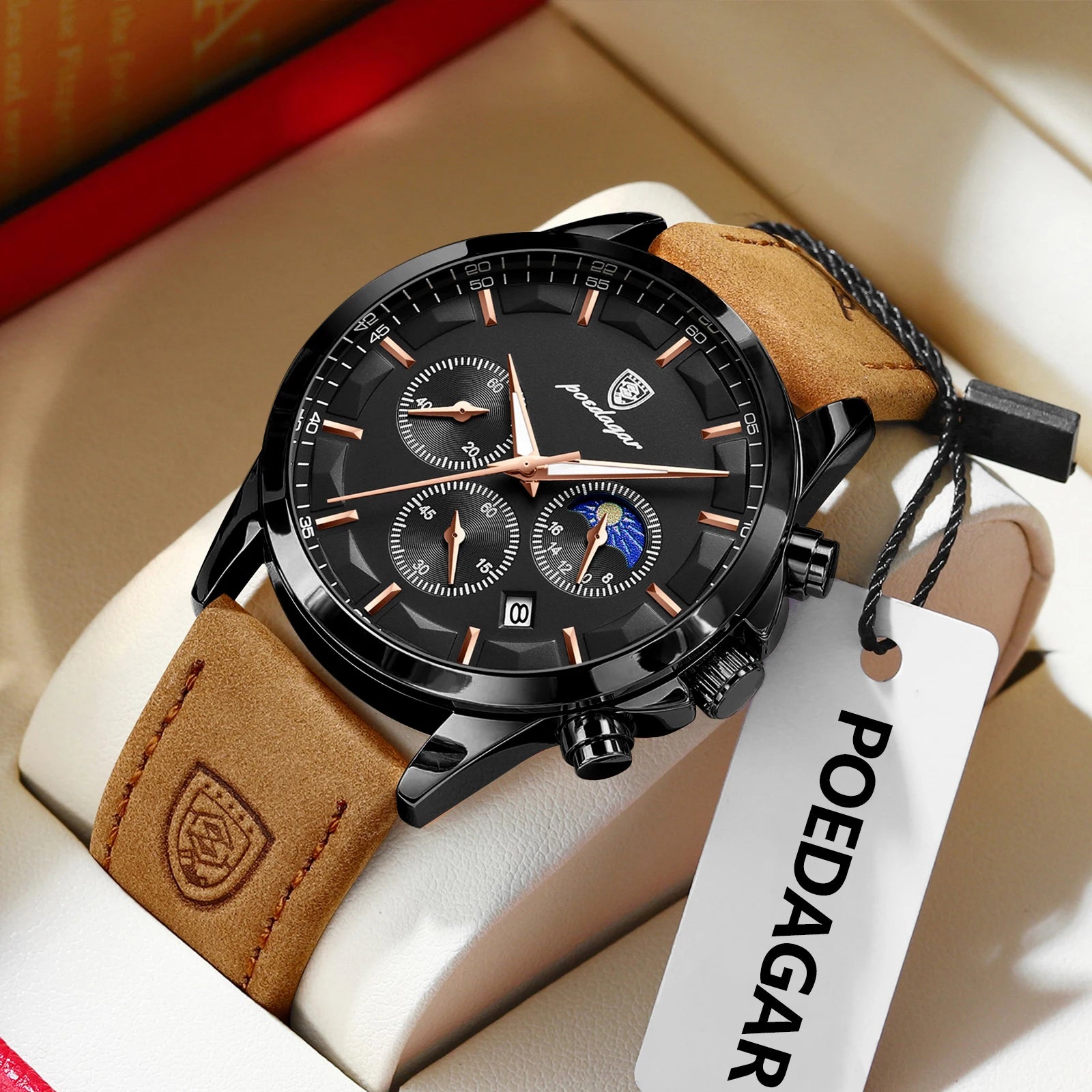 POEDAGAR Original Military Men Clock Waterproof Luminous Leather Quartz Man Watch Chronograph Date Luxury Business Men's Watches - Sun Studio