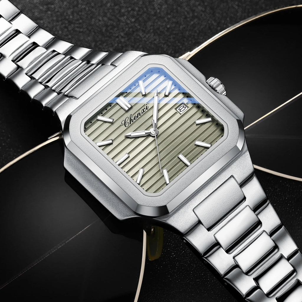 2025 New Man Watches Luxury Fashion Square Men's Quartz Watch Calendar Luminous Waterproof Stainless Steel High Quality Clock - Sun Studio