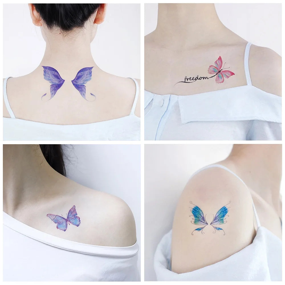 Glitter Butterfly Tattoo Temporary Waterproof Body Sticker Gradient Color Face Make Up Festival Accessories Disposable tatto - Sun Studio