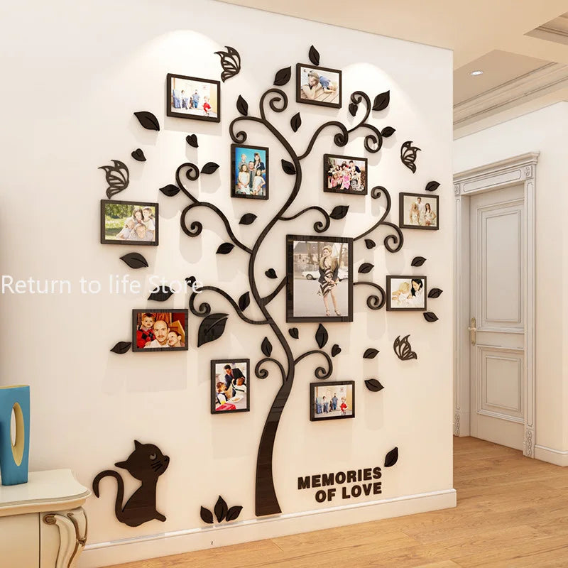 3D Acrylic Sticker Tree  Mirror Wall Decals DIY Photo Frame Family Photo for Living Room Art Home Decor picture frames wall - Sun Studio