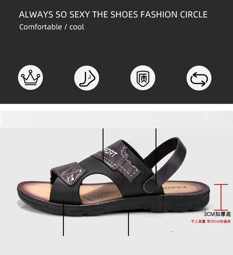 Fashion Casual Men's Sandals Summer Slip On Sandals Men Classic Beach Shoes For Men Outdoor Leather Sandals Male Slippers - Sun Studio