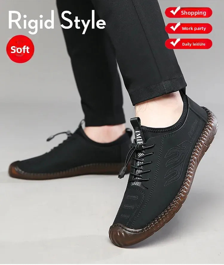 Men's Casual Slip-On Soft Bottom Breathable Beans Shoes Fashionable Spring Autumn Wear Resistant Microfiber Leather Shoes - Sun Studio