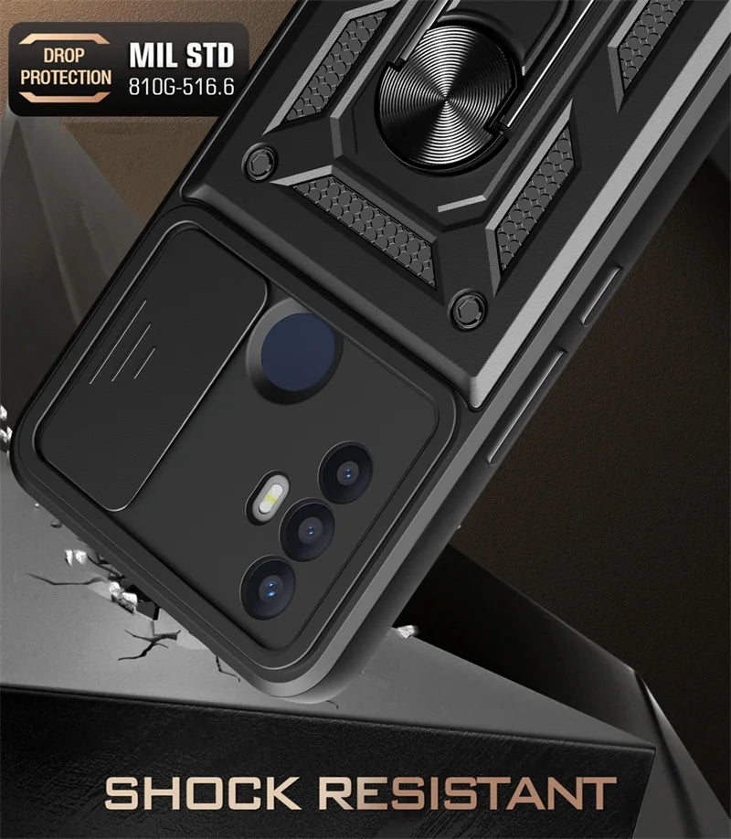 For TCL 30 SE Case Shockproof Armor Slide Lens Protect Coque For TCL 30SE tcl30se 4G Car Magnetic Holder Ring Stand Back Cover - Sun Studio