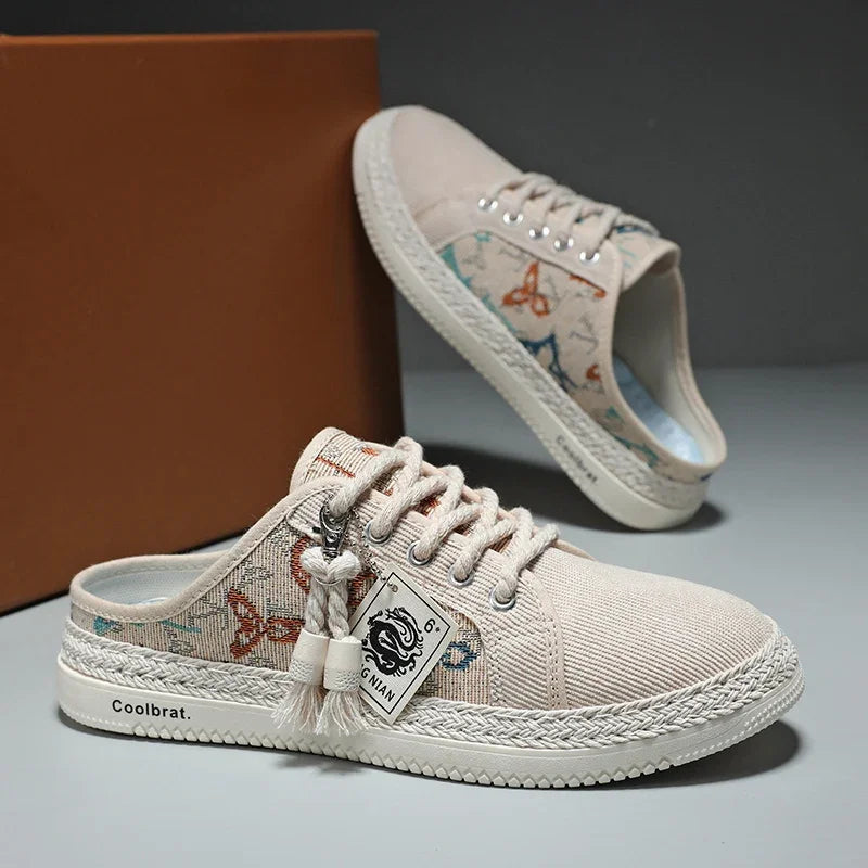 Summer New Canvas Men's Casual Shoes Men Half Slippers Breathable Walking Sneakers Comfortable Non-slip Male Flats Lazy Shoes - Sun Studio
