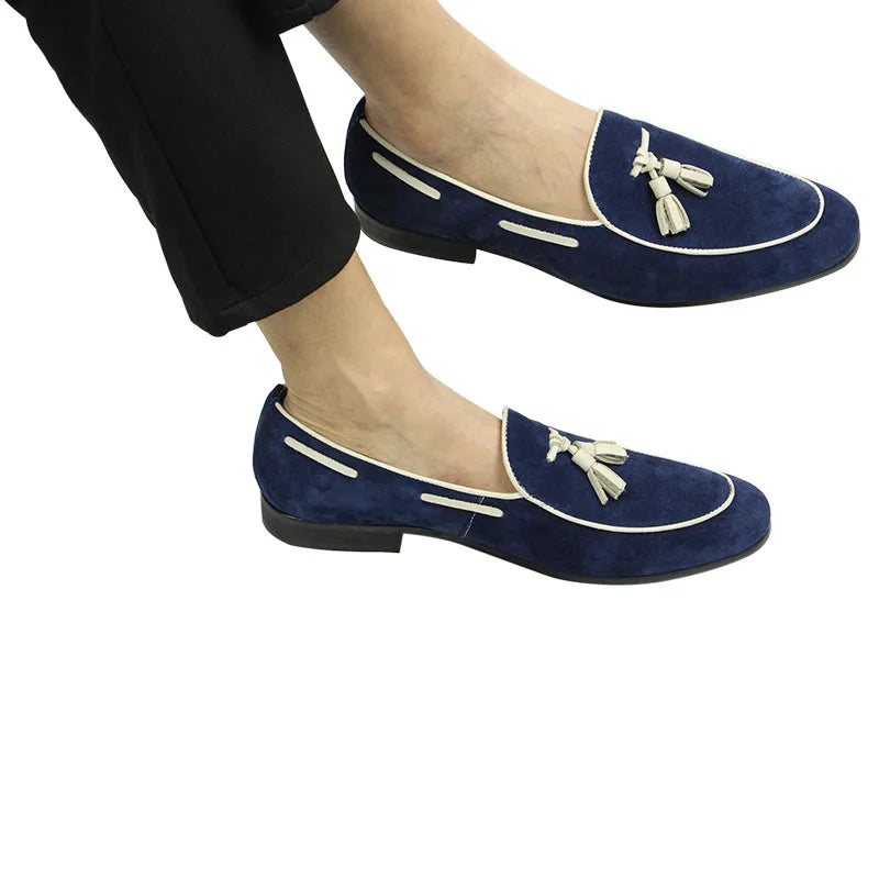 Penny Blue Loafer Men Shoes Fashion Tassel One-step Summer Casual Daily Office Shoes for Men Cow Suede High quality Customized - Sun Studio