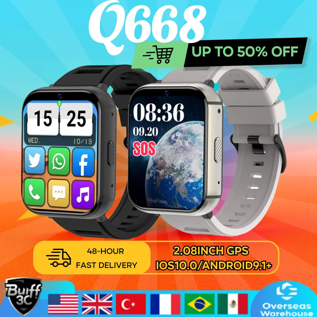 Q668 4G Smartwatch 2025 Watches 1.99 Inch Men Gift With SIM Wifi Android IOS Waterproof Outdoor GPS Smartwatch   For Xiaomi - Sun Studio