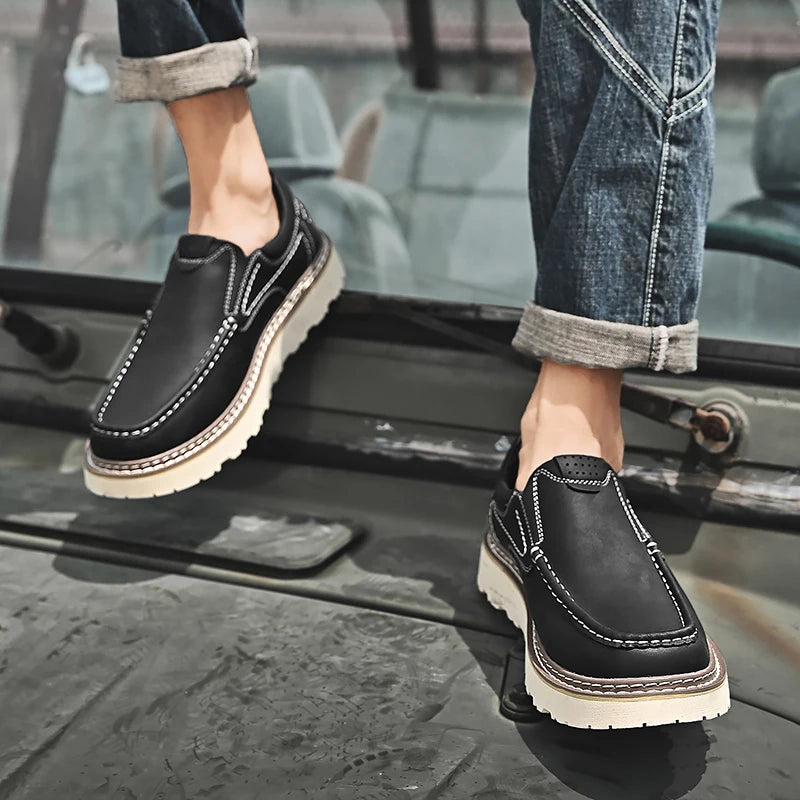 Trendy Neuer Stil Herren Echtes Leder Schuhe Dicksohlige Arbeitsschuhe Herren Oxford Schuhe Schnürschuhe Business Schuhe Outdoor Slipper