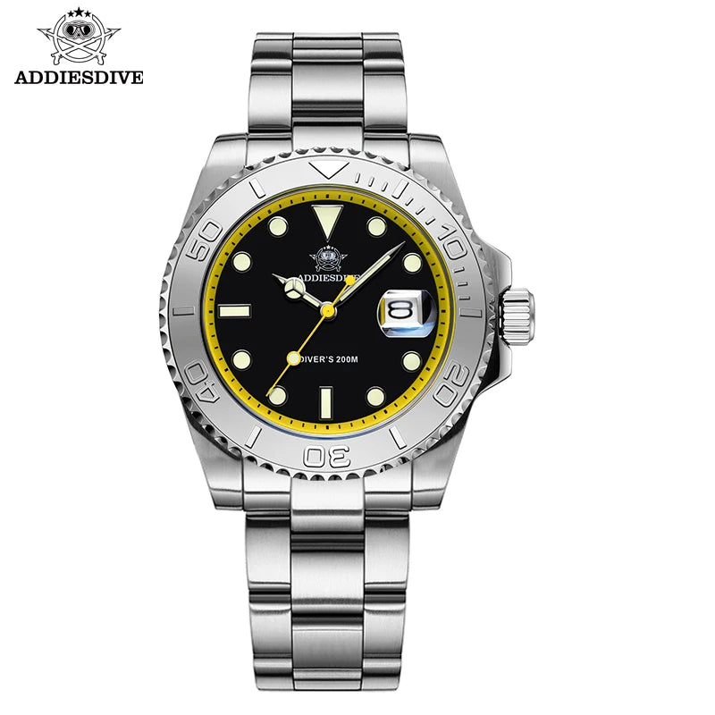 ADDIESDIVE Luxury Men's Diver Watch 200m Stainless Steel Bezel BGW9 Super Luminous Men's Analog Business Quartz Watches AD2040 - Sun Studio