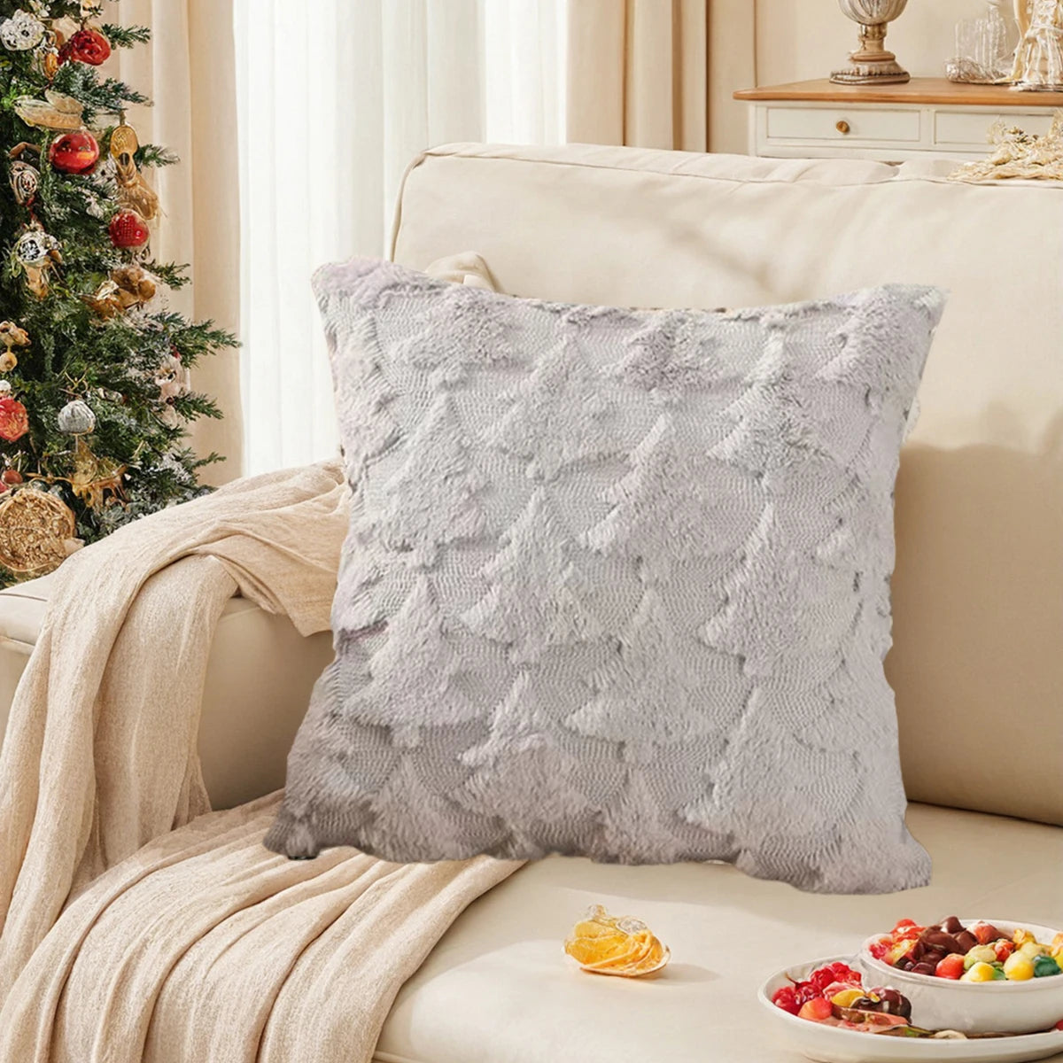 1pc Christmas Pillow Covers, 3D plush Christmas tree pattern Throw Pillowcase, 18x18 inches, for winter home decor on sofas - Sun Studio