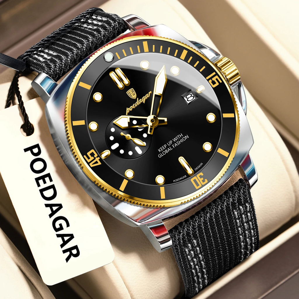 POEDAGAR Luxury Fashion Man Watch Luminous Waterproof Date Sport Watches For Men Nylon Leather Quartz Business Men's Clock Reloj - Sun Studio