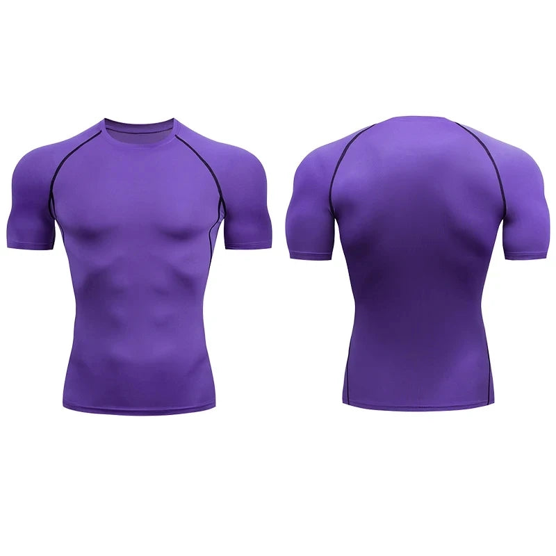 Fitness clothes men's outdoor sports quick drying short sleeved t-shirt training pro running stretch tight fitting clothes yoga - Sun Studio