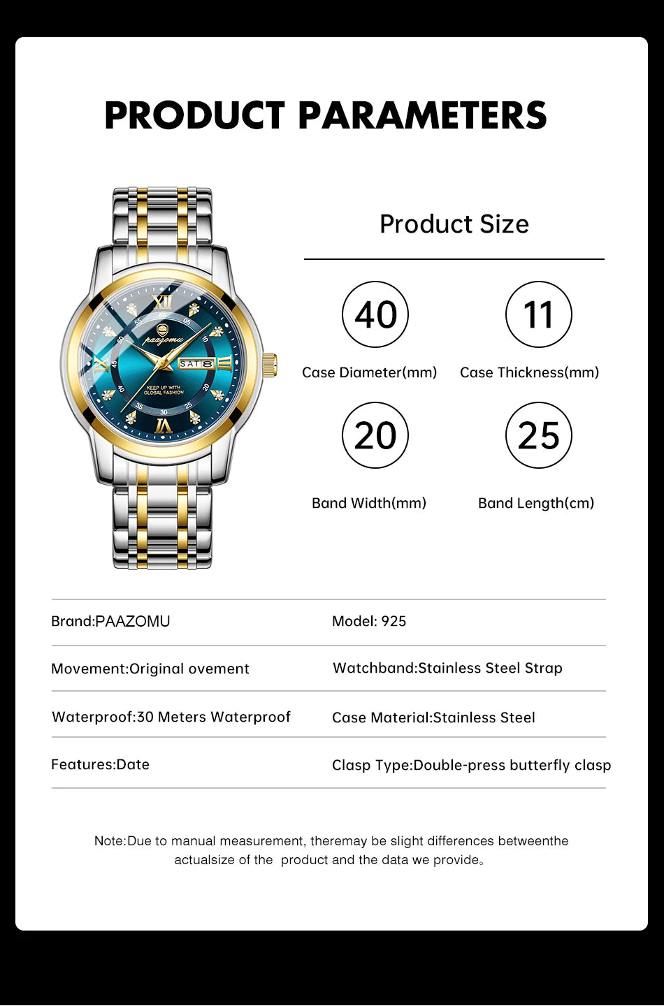 PAAZOMU Classic Casual Quartz Watch Men Women Waterproof Luminous Dial Business Dress Wristwatch Comfortable Watches Male+Box - Sun Studio