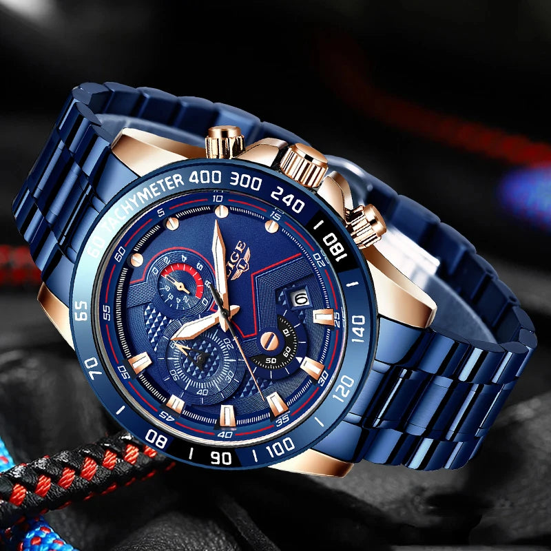LIGE Business Men Watch Luxury Brand Stainless Steel Wrist Watch Chronograph Army Military Quartz Watches Relogio Masculino+BOX - Sun Studio
