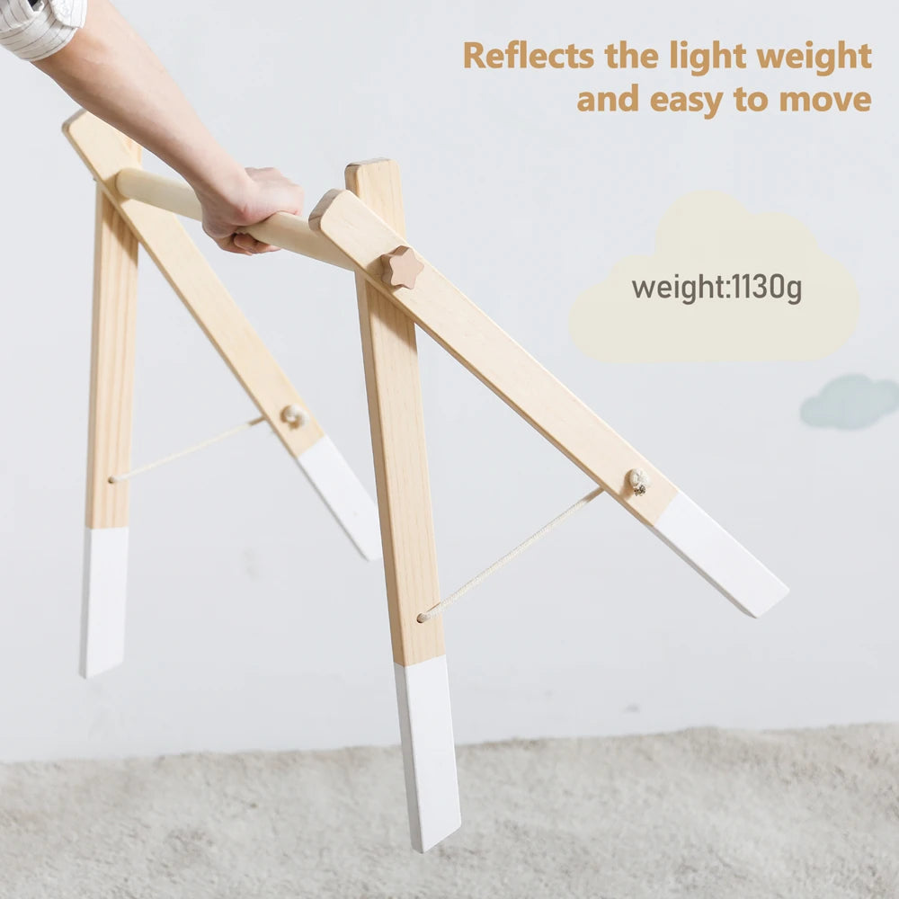 Foldable Baby Play Gym,0 Months Wooden Infant Activity Gym Hanging Toys Tool-Free Assembly Gym,Great for Newborn Development - Sun Studio