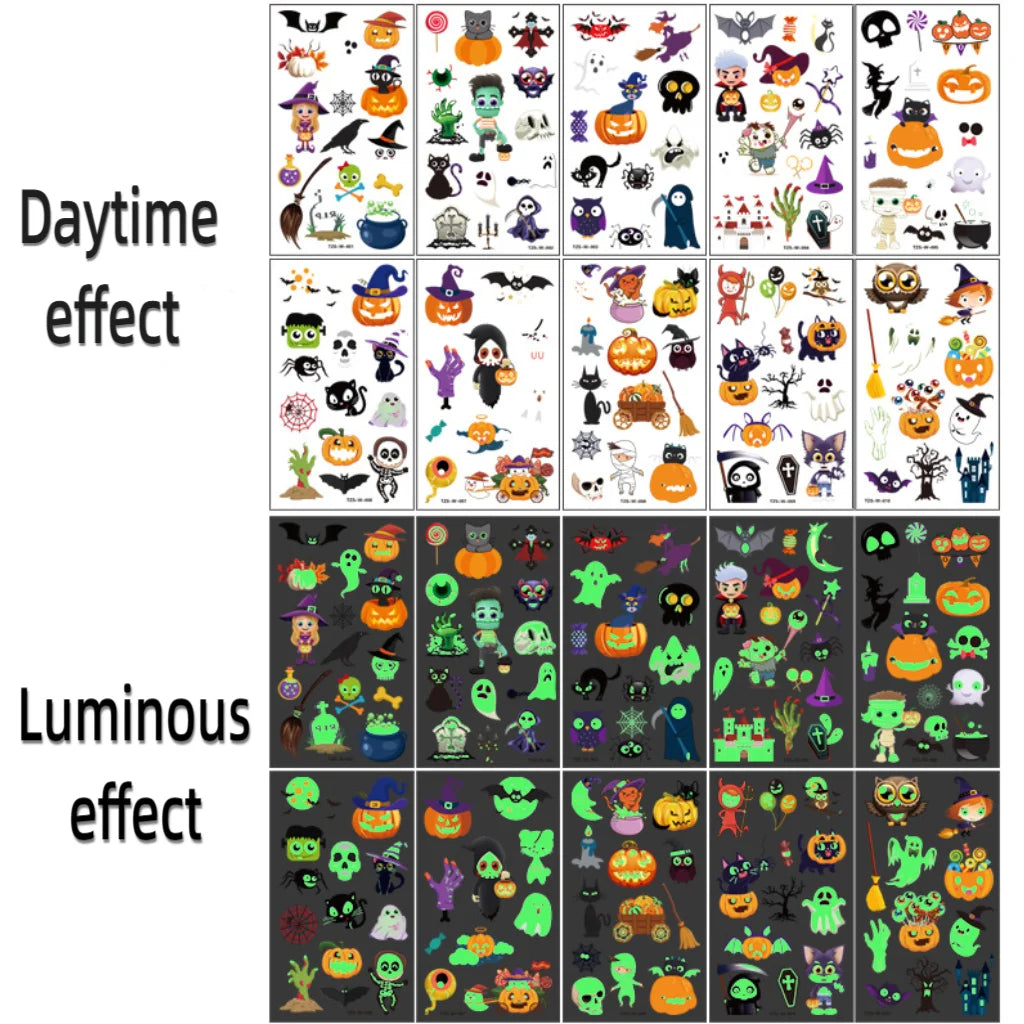 Halloween Party Tattoo Stickers Luminous Stickers Temporary Waterproof Stickers for Face Body Tattoo Boys Halloween Party Decors - Sun Studio
