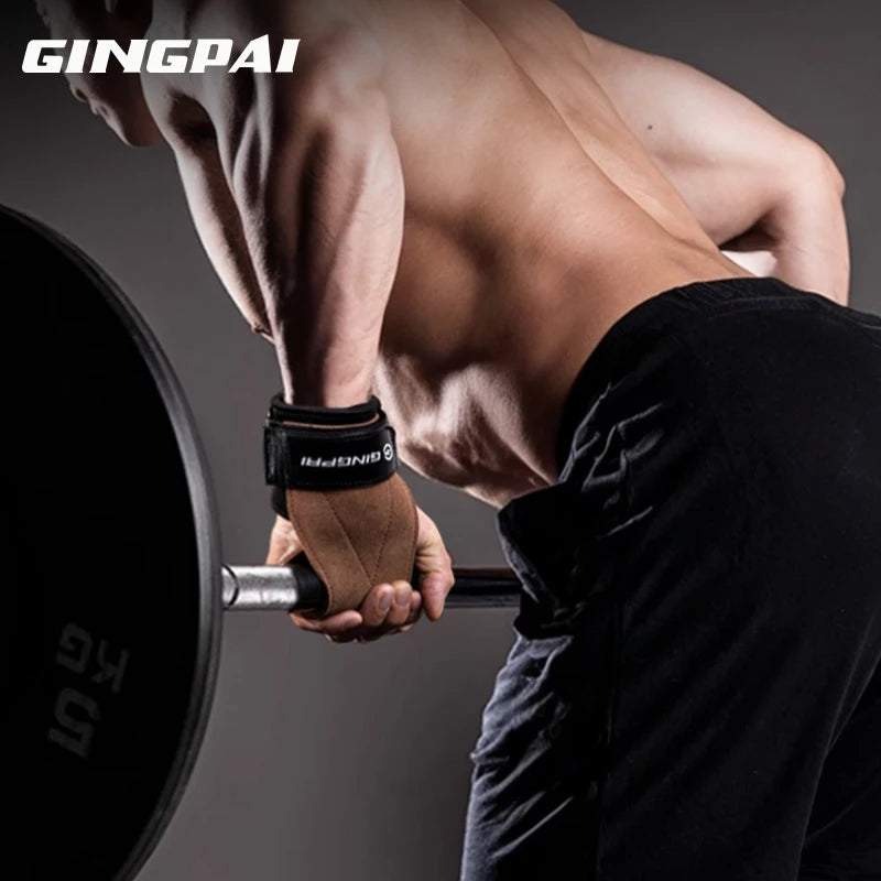 Gym Grips For Men Women Cowhide Palm Guards Weightlifting Fitness Workout Gloves Grips with Wrist Wraps Training Equipment - Sun Studio