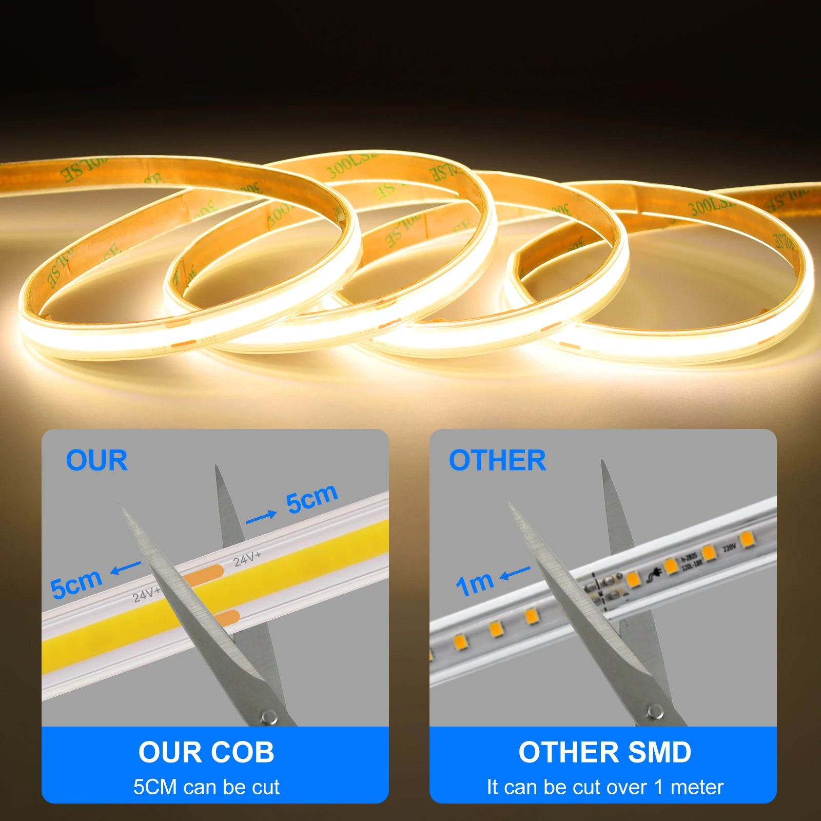 480Leds/M DC 12V 24V COB Neon Strip Waterproof 3000K 4000K 6000K Home Decor High Brighter Flexible Ribbon Rope LED Light - Sun Studio
