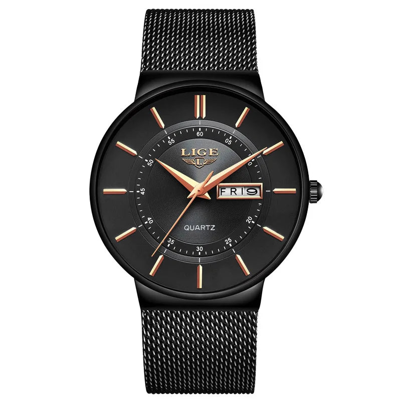 LIGE 2024 Luxus Herren Uhren Wasserdicht Ultra Dünn Datum Uhr Männer Stahlarmband Freizeit Quarz Uhr Männer Sport Armbanduhr Mann