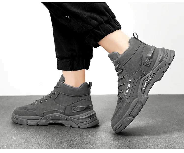 2026 new Men's High Top Boots Trendy Black Motorcycle Boots Outdoor Warm Platform Boots Men Lace-up Leather Boot Bota Masculina - Sun Studio