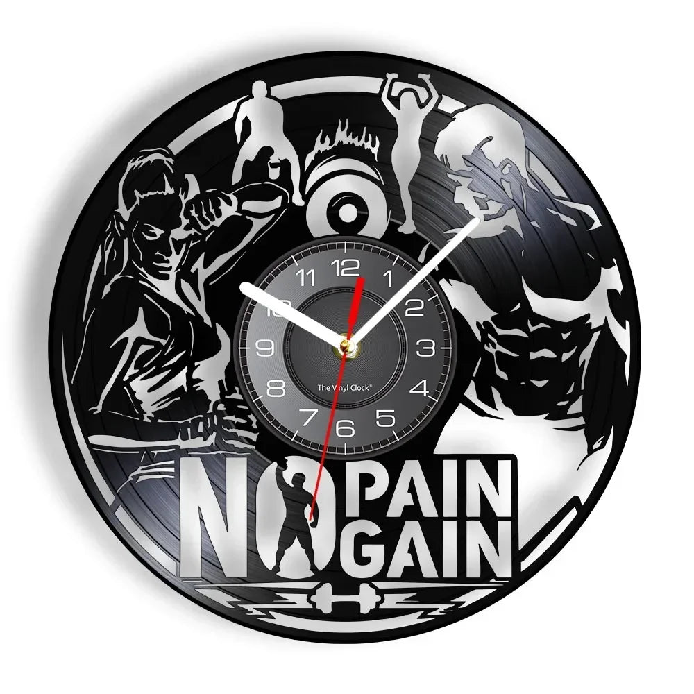 Fitness Equipment Thema Vinyl Schallplatte Fitness Wanduhr Heimdekoration LED Hintergrundbeleuchtung Moderne Fitness Uhr