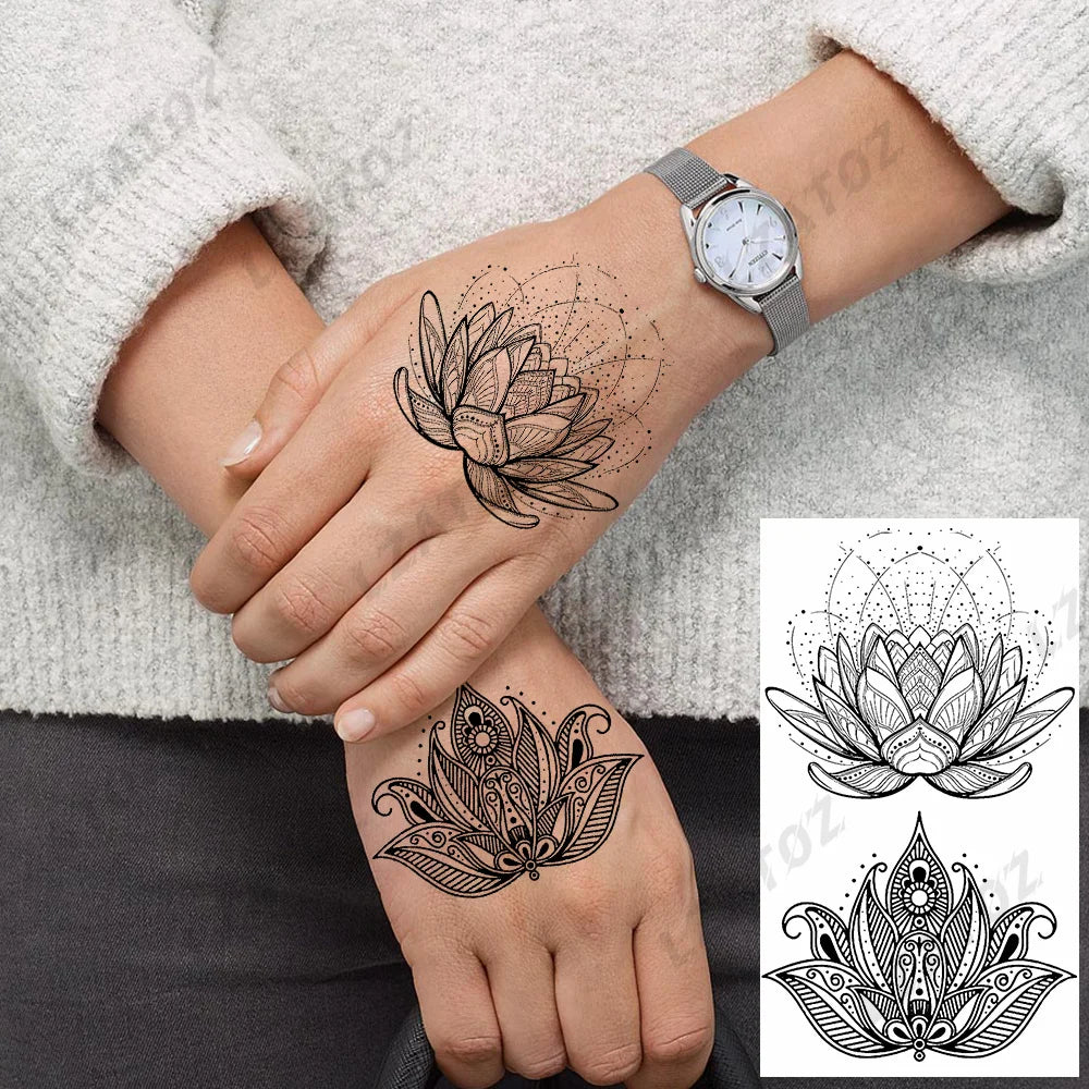 Unique Triangle Ocean Wave Temporary Tattoos For Men Women Realistic Tiger Lion Fake Tattoo Stickers Saying Transfer Art Tatoos - Sun Studio