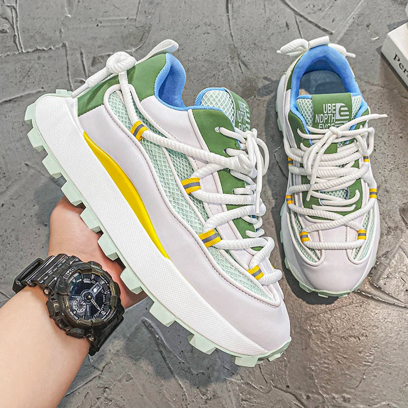 Chunky Sneaker Men Designer Running Shoes Fashion Casual Microfiber Leather Mesh Breathable Height Increased Flat Platform Shoes - Sun Studio