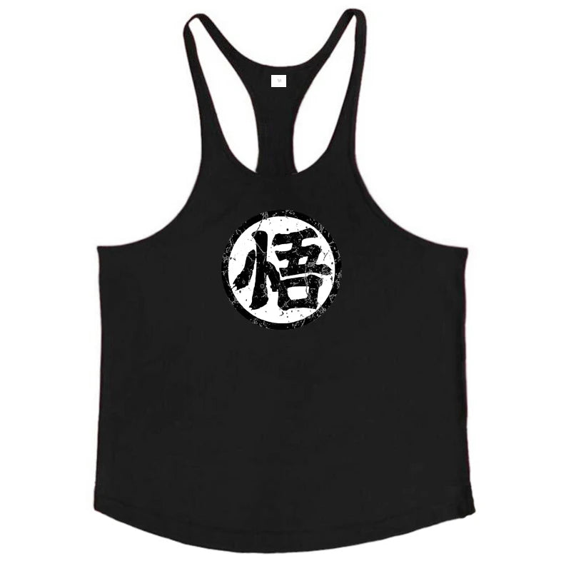 Gym Fitness Bodybuilding Suspenders T-Shirt Mens Fashion Print Sport Sleeveless Vests Summer Cotton Breathable Y-back Tank Tops - Sun Studio