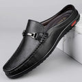 Luxury Men Genuine Leather Shoes Casual Business Men Slip-on Shoe All-Match Half Slippers Loafers Summer Handmade Flats Slippers - Sun Studio