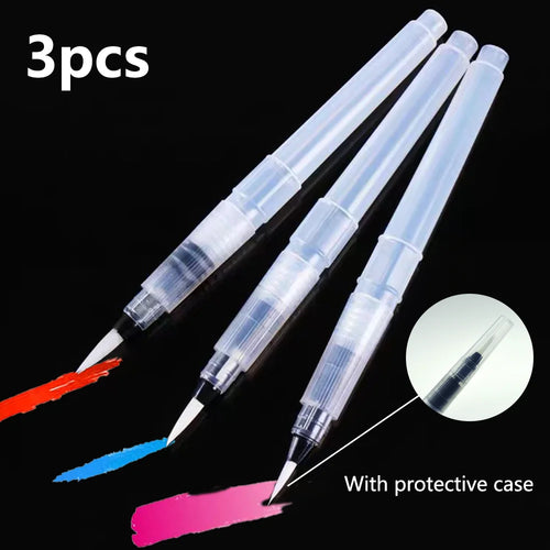 3pcs Refillable Water Brush Pens Set - Reusable & Beginner-Friendly for Students & Artists, Perfect for Watercolor Painting, - Sun Studio
