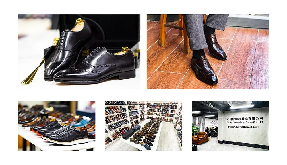 Men's Genuine Leather Oxfords Fashion Pointed Toe Wedding Party Dress Shoes Luxury Lace-Up Office Career Formal - Sun Studio