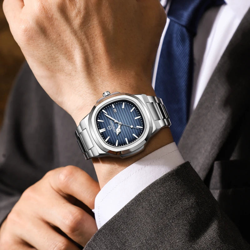 PENGAGAR Luxury Square Fashion Man Wristwatch Waterproof Luminous Date Week Quartz Men's Watches Stainless Steel Men Watch Reloj - Sun Studio