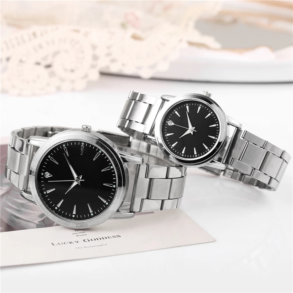 2PCS Couple's Watches Men Business Watch Fashion Analog Women Quartz Watch (Without Box) - Sun Studio