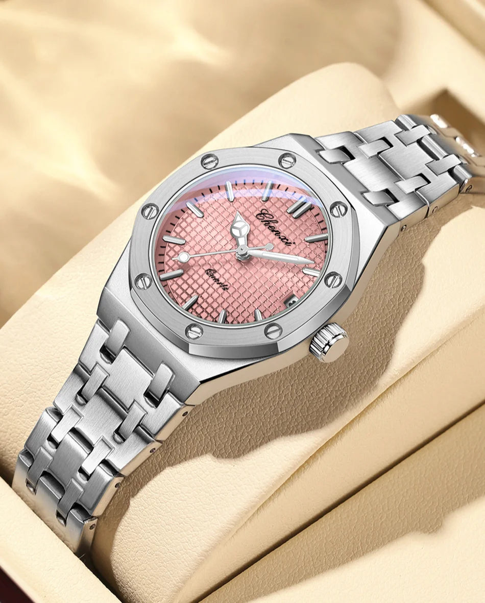 Luxury Women Watches Silver Steel Simple Casual Business Dress Watches for Women Top Brand Waterproof 3bar Calendar Gift Clock - Sun Studio