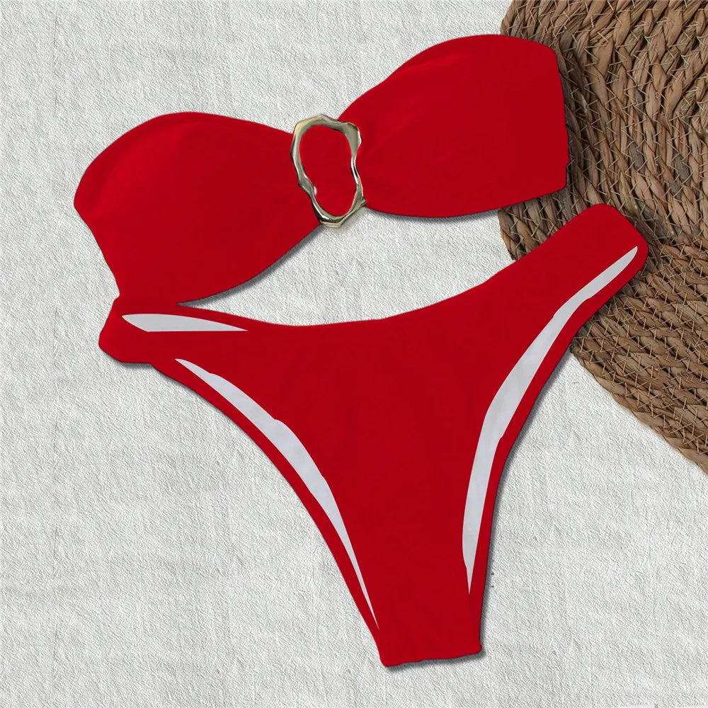 Black Bandeau Bikinis Sets Micro Thong Metal Ring Sexy Swimsuit Women 2026 New Back Knotted Swimwear Bathing Suit Bikini Damen - Sun Studio